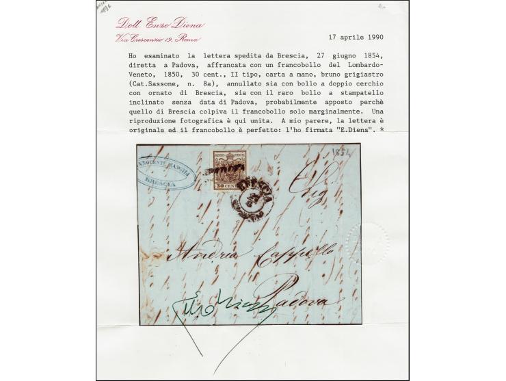 "PADOVA", L1 ohne Datum, als zusätzliche Entwertung auf Handpapier 30 Centesimi, voll- bis breitrandig, mit nur kurz übergehe