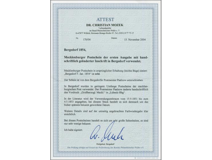1854, abgeänderter Postschein der mecklenburgischen Post, durch den Postmeister Paalzow das Wort “Großherzogl. Meckl.” durchg