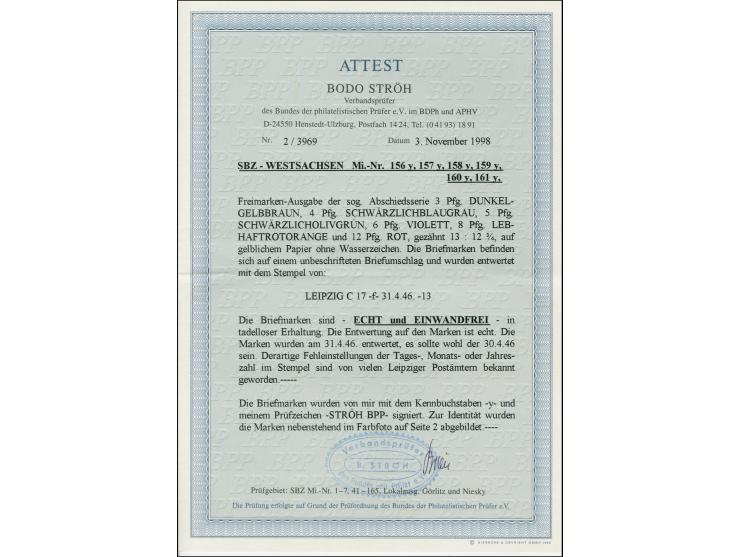 1946, Abschiedsserie 3-12 Pfg., kpl. auf dickem, gelblichem Papier ohne Wz., einheitlich gestempelt “LEIPZIG C 17 f / 31.4.46