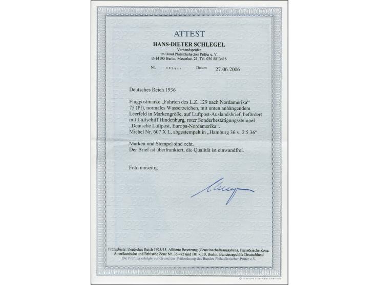 1936, Nordamerikafahrt 75 Pfg. mit unten anhängendem Leerfeld in Markengröße und Unterrandstück 50 Pfg. je mit Stempel “HAMBU