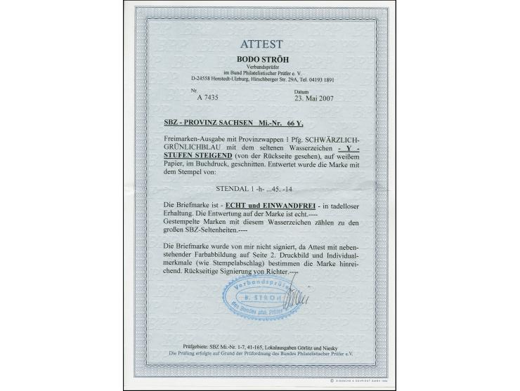 1945, Wappen 1 Pfg. mit Wasserzeichen “Stufen steigend”, allseits breitrandig, sauber gestempelt, in tadelloser Erhaltung, ei