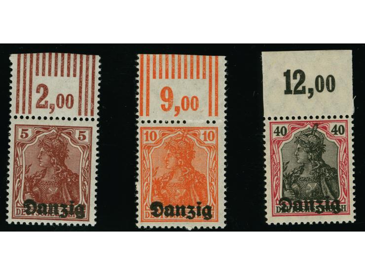 Nicht ausgegeben: Germania 5-40 Pfg., je als Oberrandstück, postfrisch bzw. Falz im Rand, tadellos, u.a. sign. Kniep BPP
