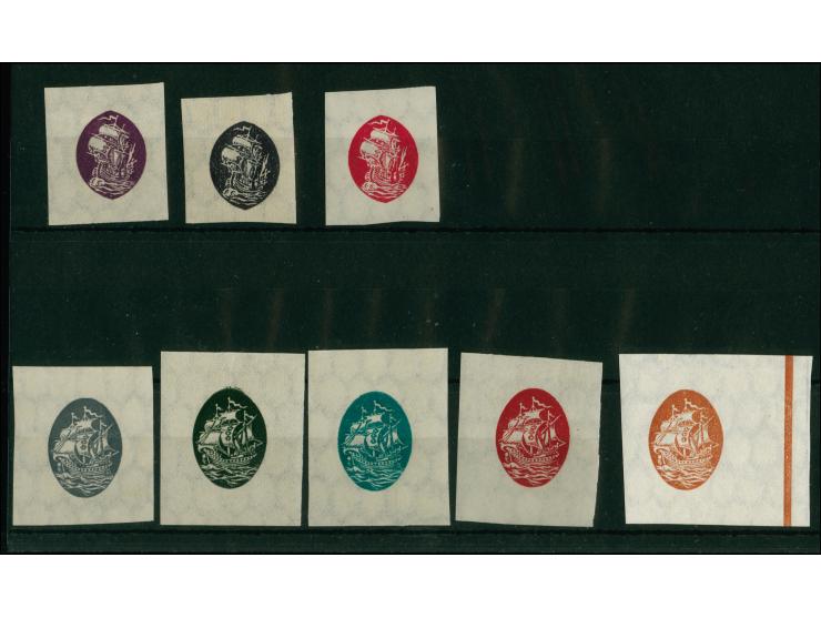 1921, Kogge 5-25 Pfg. sowie 1-10 M., ungezähnte Phasendrucke nur des Mittelstücks, sauber ungebraucht, tadellos