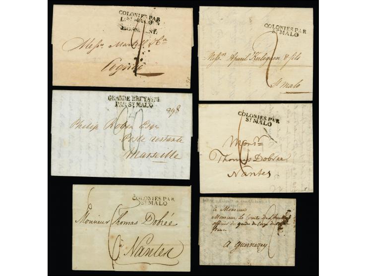 1798/1824, Jersey &amp; Guernsey's postal links with France, group of six folded letters, comprising 1816 to St. Malo with ch