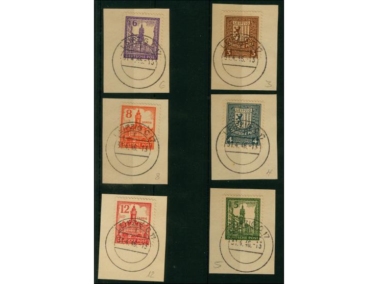 1946, Abschiedsserie 3-12 Pfg., kpl. auf dickem, gelblichem Papier ohne Wz., einheitlich gestempelt “LEIPZIG C 17 f / 31.4.46