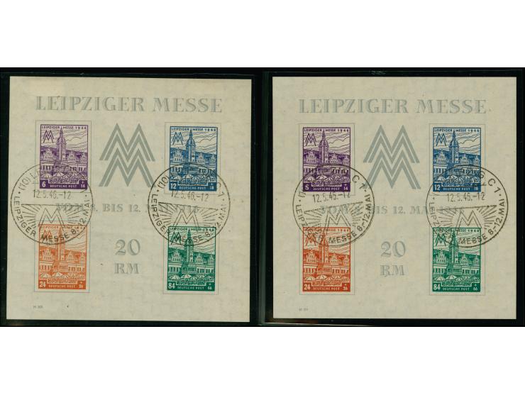 1946, Leipziger Messe Block-Paar mit Wasserzeichen “Stufen steil fallend” bzw. “Stufen steil steigend”, je mit Sonderstempel 