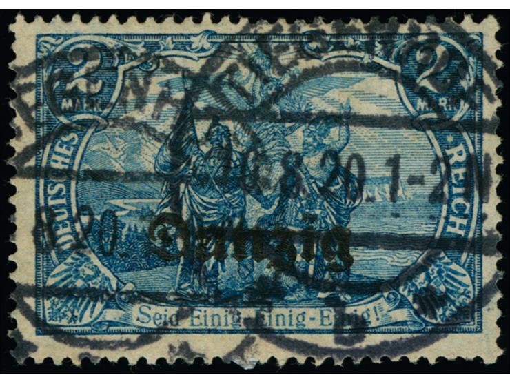 1920, 2 M. schwärzlichblau bis schwarzblau, sauber mit zeitgerechter Entwertung "TIEGENHOF *b* 10.8.20, in einwandfreier Erha
