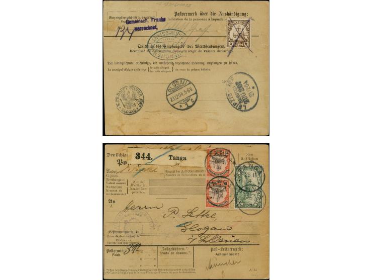 1900, Kaiseryacht 2 Pesa mit Federkreuz-Entwertung rückseitig sowie senkrechtes Paar 15 Pesa und 2 Rupien je mit Stempel “TAN