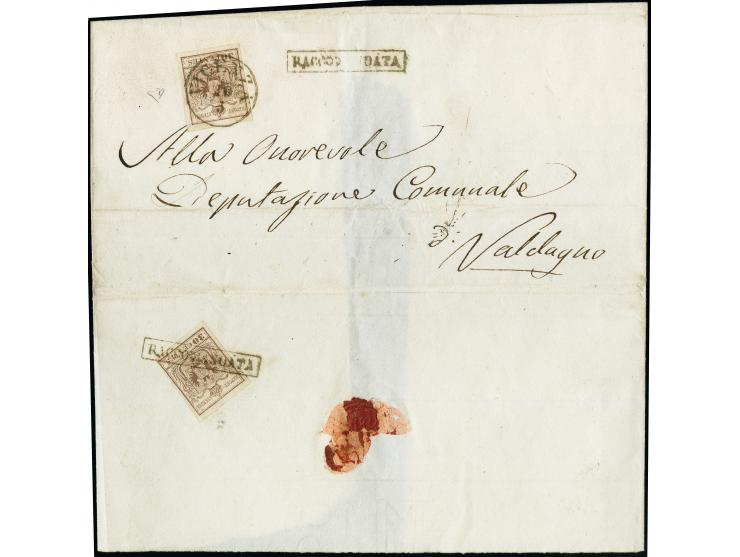 "VICENZA 10/5"", EKr., auf Handpapier 30 Centesimi auf eingeschriebener Briefhülle nach Valdagno, rückseitig frankiert mit 30