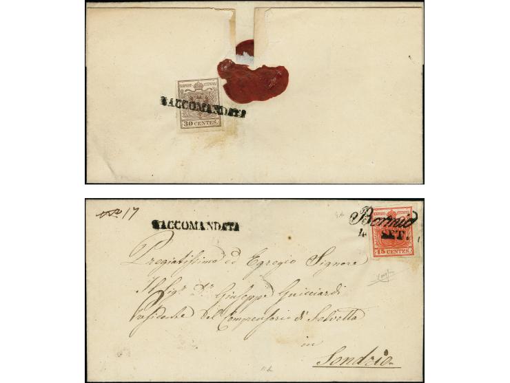 "Bormio 4 SET.", L2, sauber auf Handpapier 15 Centesimi auf eingeschriebener Briefhülle nach Sondrio, rückseitig frankiert mi