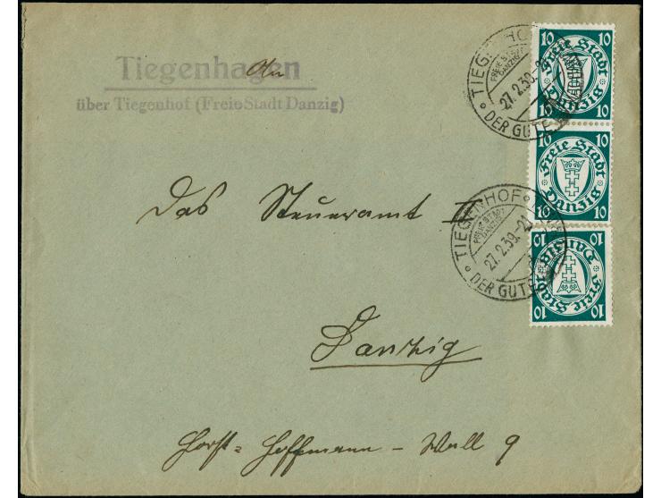 “Tiegenhagen über Tiegenhof (Freie Stadt Danzig)” violetter Poststellen II-Stempel klar auf Brief der 2. Gewichtsstufe mit se