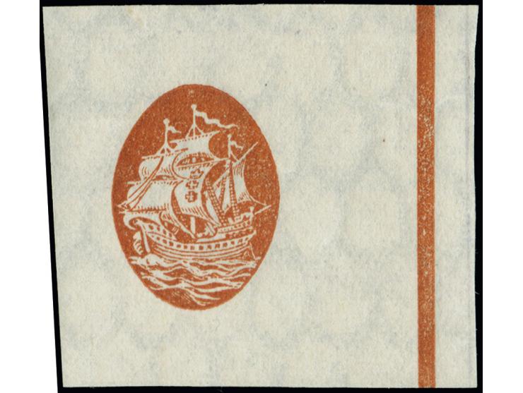 1921, Kogge 5-25 Pfg. sowie 1-10 M., ungezähnte Phasendrucke nur des Mittelstücks, sauber ungebraucht, tadellos