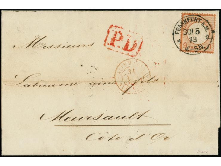 1872, 9 Kr. mittelrötlichbraun, farbfrisch und gut gezähnt, mit sauberem Stempel “FRANKFURT A.M. 30 5 73” auf Faltbrief nach 