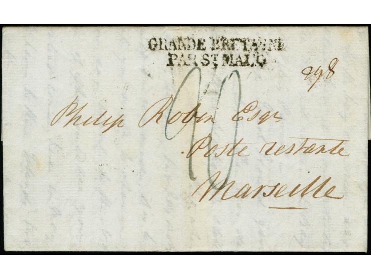 1798/1824, Jersey &amp; Guernsey's postal links with France, group of six folded letters, comprising 1816 to St. Malo with ch