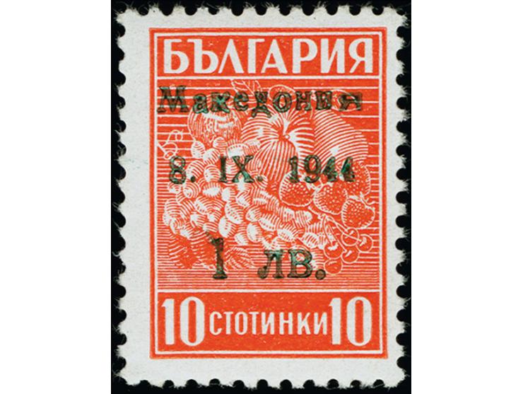 1944, 1L. mit grünem statt blauem Probeaufdruck, sowie zusätzlich mit kopfstehendem Blinddruck rückseitig, der Aufdruck hat e