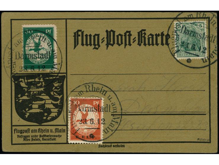 1912, E.EL.P. 10 Pfg. mit Zufrankatur mit Sonderstempel “Darmstadt 23.6.12” auf Sonderkarte, ein Wert der Zufrankatur kurzer 