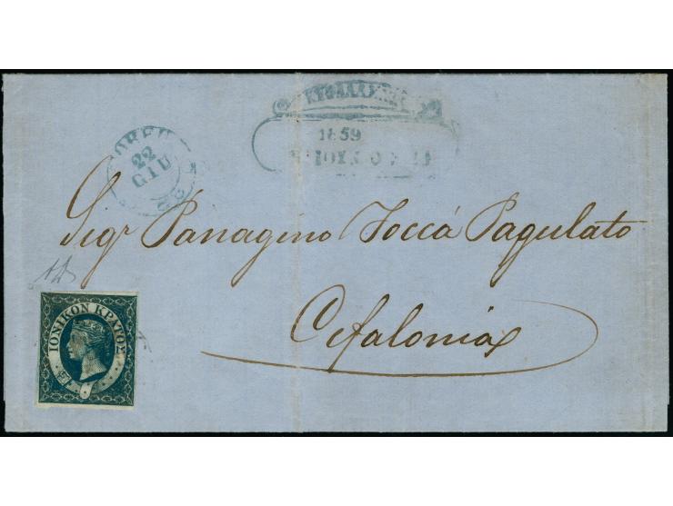 1859, 1d. blue, slightly touched at upper left, otherwise good margins, tied by black c.d.s. to entire letter with adjacent b