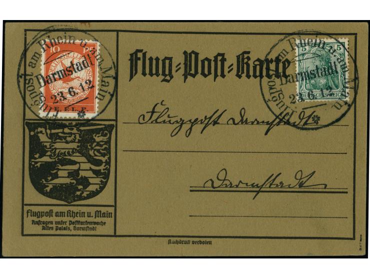 E.EL.P. 10 Pfg. und Germania 5 Pfg. je mit Flugpoststempel “Darmstadt 23.6.12” auf Sonderkarte mit rückseitigem Lösungsvorsch