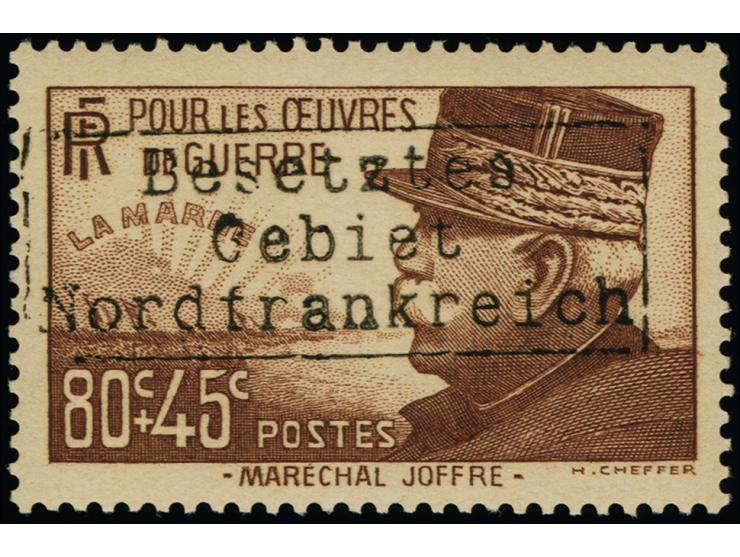 1940, Marschall J. Joffre 80 C. schwärzlichrötlichbraun mit Aufdrucktype II, postfrisch, tadellos, eine seltene Marke, Fotoat