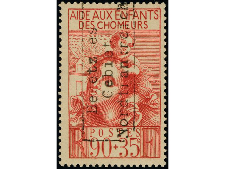 1940, Arbeitslosenkinder 90 C. schwärzlichzinnoberrot mit Aufdrucktype II, postfrisch, rückseitig mit Teilabschlag des Postst