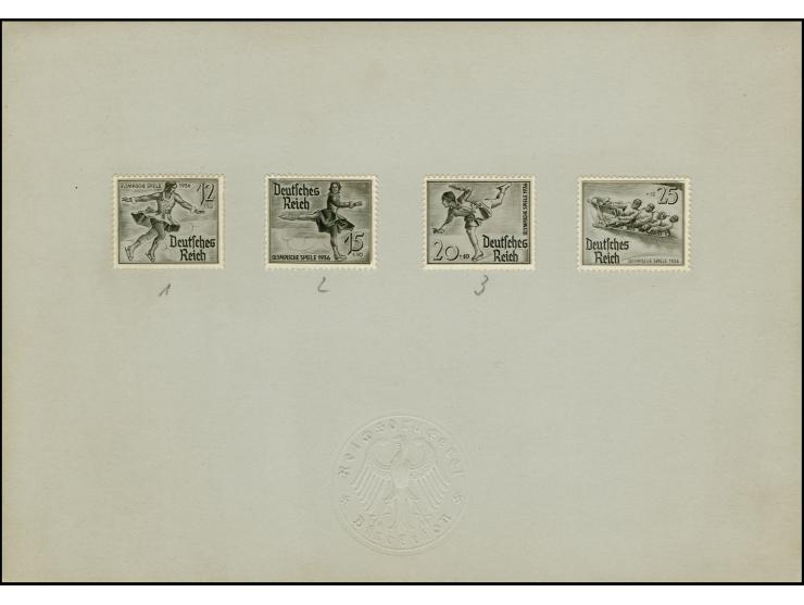 Olympische Winterpiele, 4 Fotoessays auf Vorlagekarton der Reichsdruckerei. Äußerst selten.