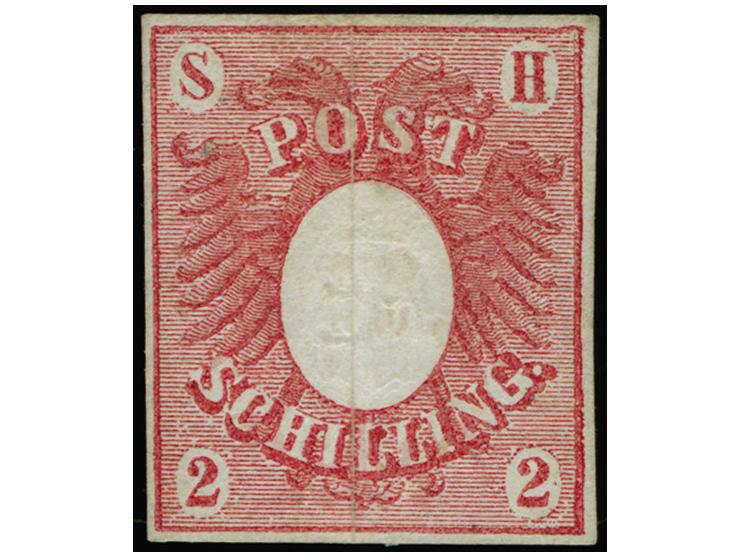 2 Schilling rosa mit doppelter Wappenprägung, farbfrisch und voll- bis meist breitrandig, ungebraucht ohne Gummi, tadellos, e