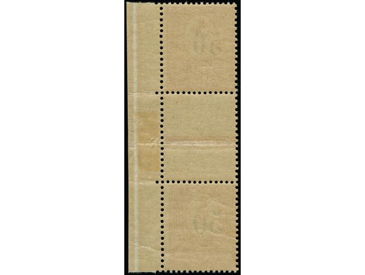 1920, 50 Pf auf 5 M. im senkrechten Paar mit Zwischensteg und Aufdrucktypen IIIa oben bzw. Ia unten, Randstück, Marken postfr