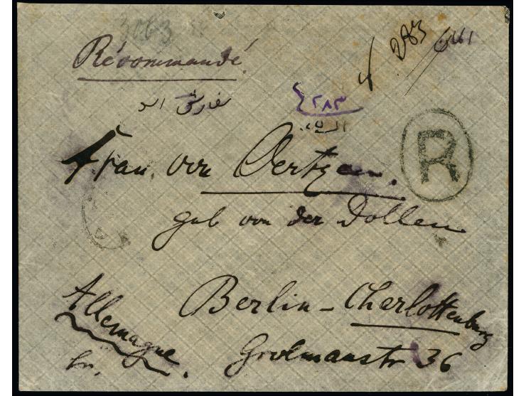 5 ch. and 10 ch., together with large letters 1 ch. And 1 kr., tied by oval "KHOY 13/1" to reverse of registered cover to Ger