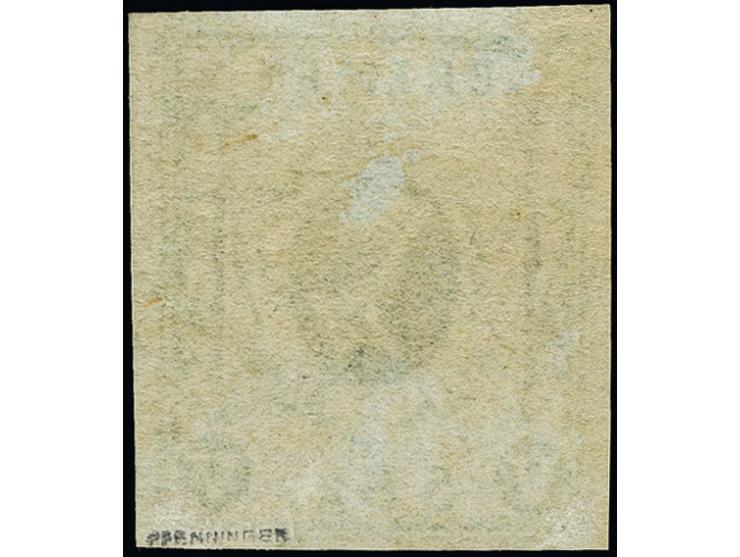 1859, 5 Silbergroschen schwarzgelbgrün, unscharfer Druck, farbfrisch und allseits breitrandig, ungebraucht mit Originalgummi.