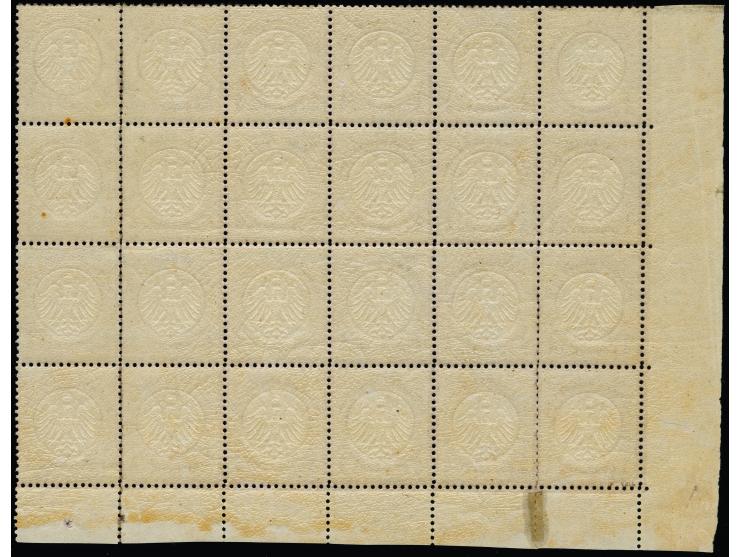 1872, Kleiner Schild ¼ Gr. grauviolett im waagerechten 24er-Block aus der linken unteren Bogenecke, farbfrisch und gut gezähn