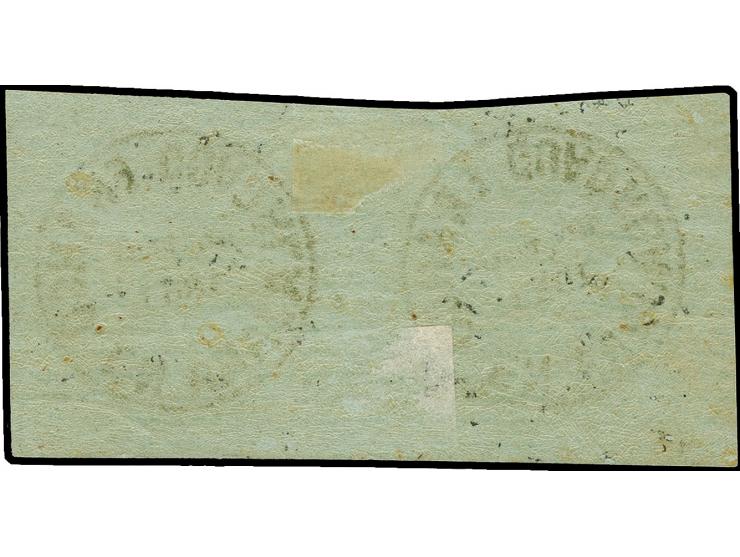 1868, laid battoné paper, 1 r. on green, both stamps with variety "1863", unused with original gum, very fine and scarce