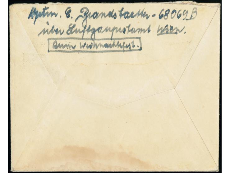 1944, Insel Rhodos gezähnt mit stummen Stempel vom 2.12.44" aus dem Wiener Raum als sogenannte “Unterwegsentwertung” auf Feld