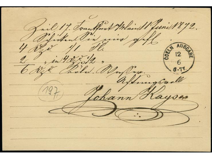 3 Kreuzer karmin, farbfrisch mit EKr. “FRANKFURT A.M. N2 11.6.72” als tarifgerechte Einzelfrankatur auf amtlicher Corresponde