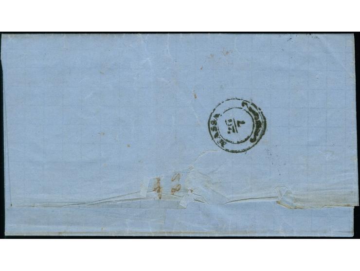 "FICAROLO 26/7", EKr. auf 1863, 2 Soldi und 3 Soldi auf komplettem Faltbrief nach Massa (Sassone 7 Punkte)