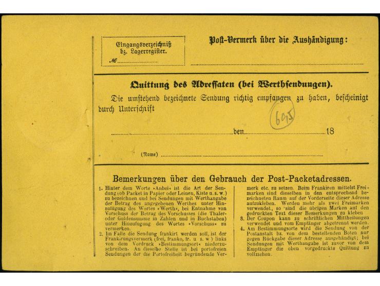 1 Groschen karmin und vier Einzelmarken 5 Groschen ockerbraun, jeweils mit Rahmenstempel “STRASSBURG i. ELS. BAHNHOF 20.2.74”
