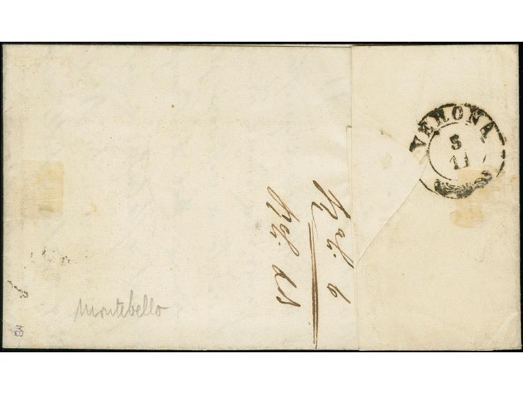 "MONTEBELLO 4/11", Strich-Kreisstempel auf Stempelmarke 15 Centesimi, auf komplettem Faltbrief nach Verona. Signiert Alberto 