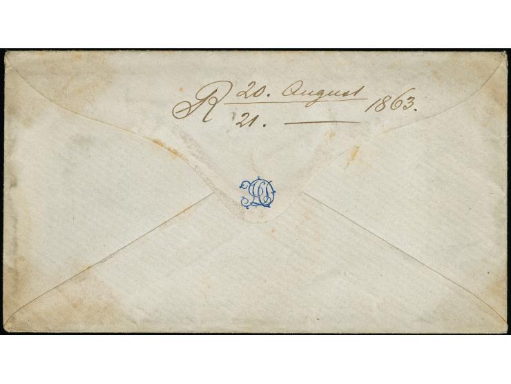 1863, weißes Kuvert ab “HAMBURG 19 8 63” adressiert an Dr. med Dellevie Arzt zu Hamburg z.Z. in Helgoland", gering unfrisch, 