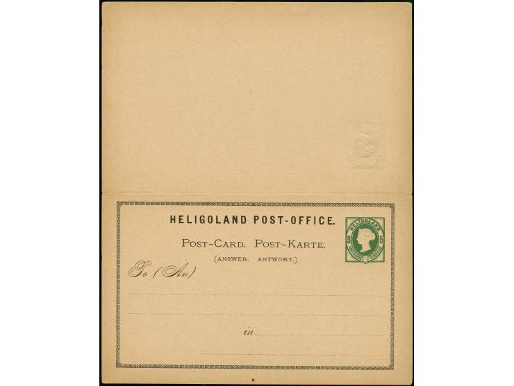 1879, Doppelkarte 10 Pfennig auf 5 Pfennig grün, der schwarze Aufdruck für die Antwortkarte rückseitig gedruckt, ungebraucht,