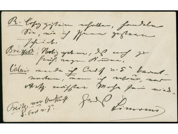 “Aus Helgoland über Cuxhaven", Ra2, sauber und klar auf Ganzsachenkarte 10 Pfennig schwarz nach Hamburg mit vorderseitigem Au