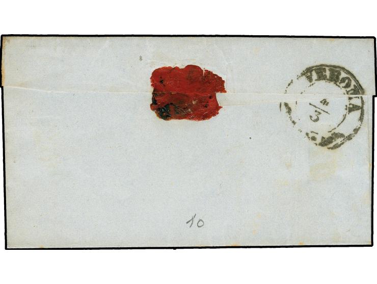 "VOLTA 3/3", Kreis-Strichstempel, sauber auf 1858, 5 Soldi, Type I, auf kleiner Briefhülle nach Verona, mit nebengesetztem Di