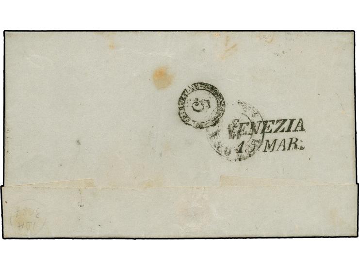 "VILLAFRANCA 14 MAR.", L2 auf Handpapier 30 Centesimi, voll- bis breitrandig, auf Briefhülle nach Venedig. Signiert Sorani. (