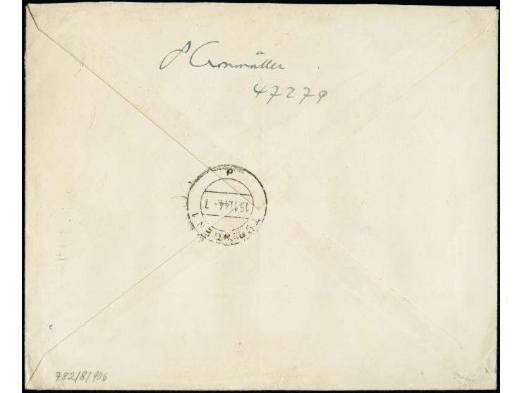 “(5a) ZOPPOT n 13.11.44” mehrfach klar auf Deutsches Reich Hitler 3 Pfennig im waagerechten Paar und Einzelwert 12 Pfennig so