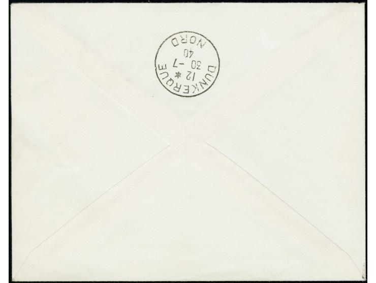 1940, Friedensallegorie 50 C. im senkrechten Randpaar mit Aufdruck in Type II, sauber mit Stempel “GHYVELDE 29 7 40” auf Brie