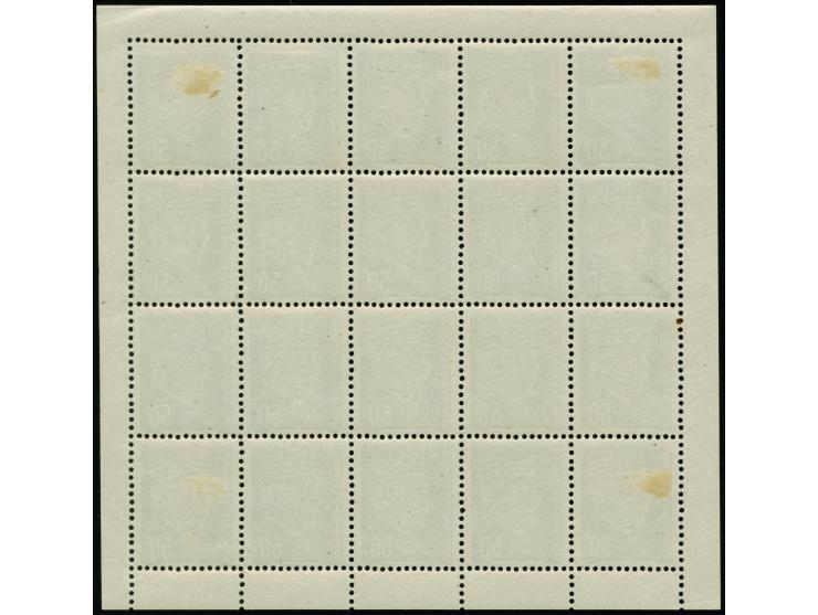 1941, Petain 50C. schwärzlichgrün, kompletter Bogen zu 20 Werten, postfrisch bzw. die vier Eckwerte ungebraucht, tadellos, Fo