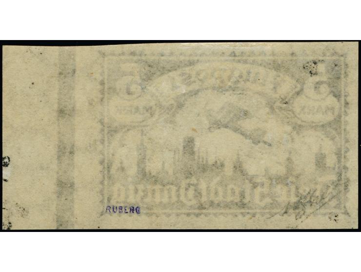 1921, Flugpost 5 M., undurchstochen mit liegendem Wasserzeichen, rechtes Seitenrandstück, sauber ungebraucht, tadellos, selte