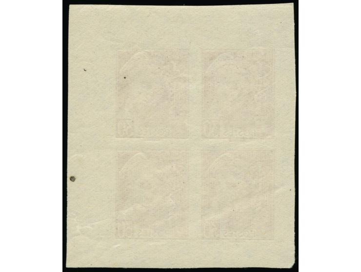 1941, Merkur 30 C. bräunlichrot, ungezähnter 4er-Block, drei Werte posftrisch, der linke obere ungebraucht, winzig geknittert