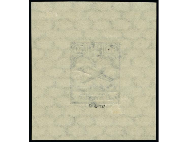 1924, Flugpost, 50 Pfg. blau, nicht verausgabte Wertstufe, als Einzelabzug im Blockformat (45x49mm) auf Papier mit liegendem 