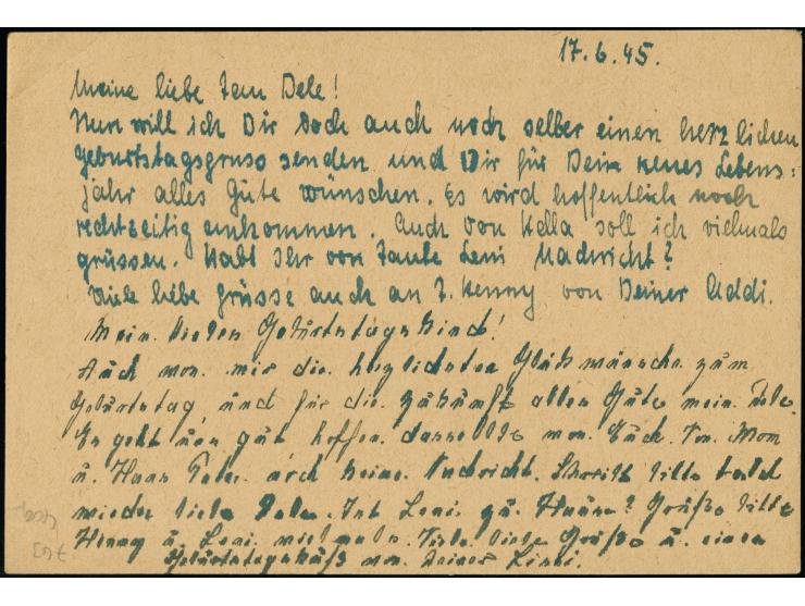 1945, Behelfs-Karte “Freigebühr bezahlt 6 Rpf” mit Ausgabestempel “FLENSBURG 1 16.6.45”, gebraucht mit Stempel "FLENSBURG 18.