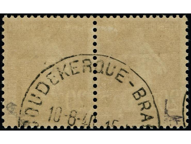 1940, Säerin 20 C. dunkelgraulila im waagerechten Paar mit Aufdrucktype II, postfrisch, rückseitig mit Teilabschlag des Posts