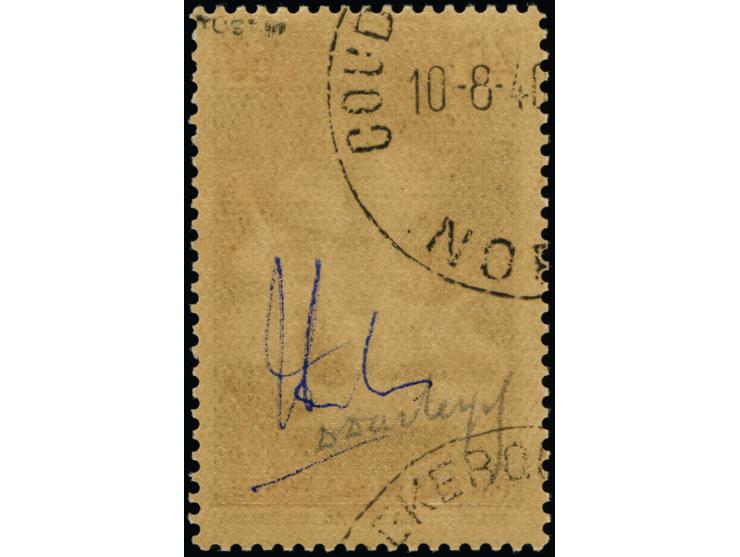 1940, Postmuseum 40 C. mehrfarbig mit Aufdrucktype II, postfrisch, rückseitig mit Teilabschlag des Poststempel “Coudekerque-B